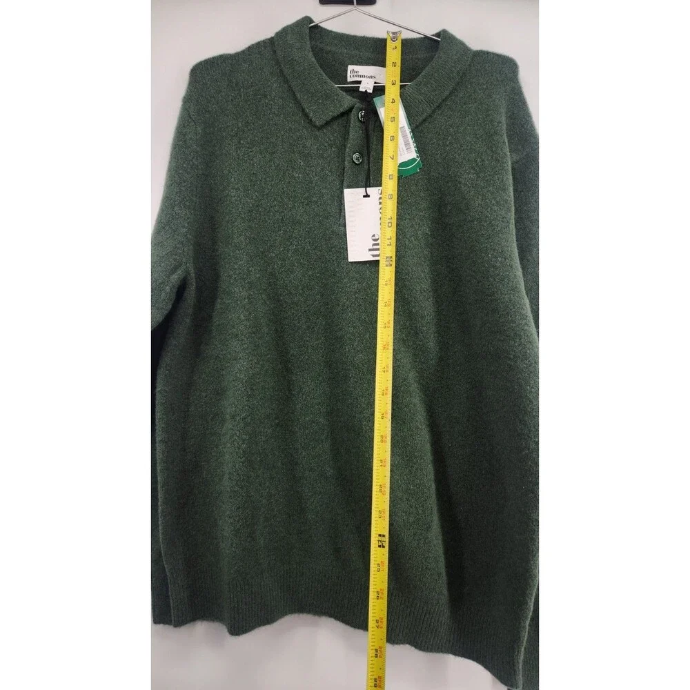 The Commons Men's Large Green Brushed Sweater Polo‎ NWT Wool Blend